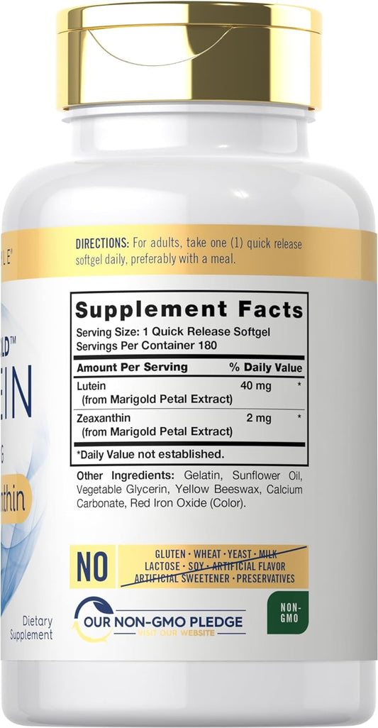 Carlyle Lutein And Zeaxanthin 40 Mg | 180 Softgels | Eye Health Vitamins | Non-Gmo & Gluten Free Supplement