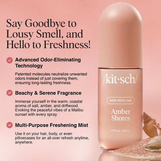 Kitsch Tart Cherry Hair Perfume For Women - Hair Spray & Body Mist - Clean, Deodorizing & Patented Odor-Eliminating Technology - Freshen Hair, Body & Pillows - Fruity Gourmand Scent & Vanilla - 50Ml