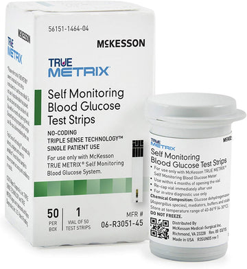 McKesson True METRIX Self-Monitoring Blood Glucose Test Strips, 50 Strips, 24 Packs, 1200 Total