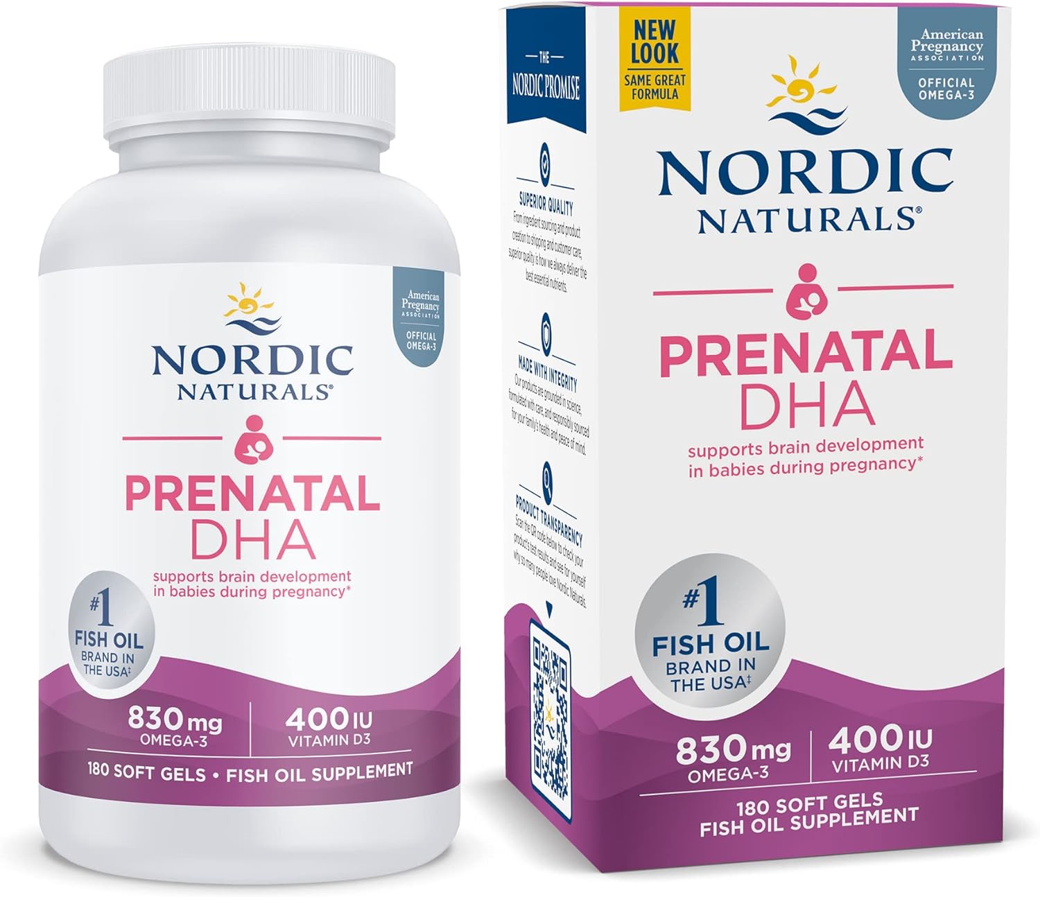 Nordic Naturals Prenatal DHA, Unflavored - 180 Soft Gels - 830 mg Omeg