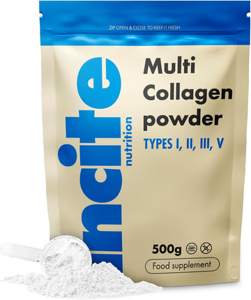 Incite Nutrition Unflavoured Multi Collagen Powder 500G. Source Of Collagen Type 1 2 3 And 5. Essential Nutritional Supplement For Skin, Joints, Bones, Hair, Nails, And Muscle Recovery