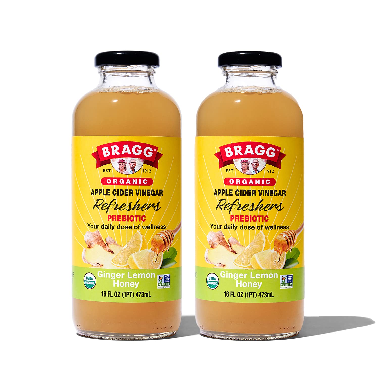 Bragg Organic Apple Cider Vinegar Beverage, Ginger Lemon Honey - 16Oz, 2 Pack