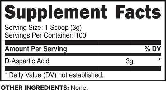 Primaforce D-Aspartic Acid 300 Grams (100 Servings), Unflavored, Veget