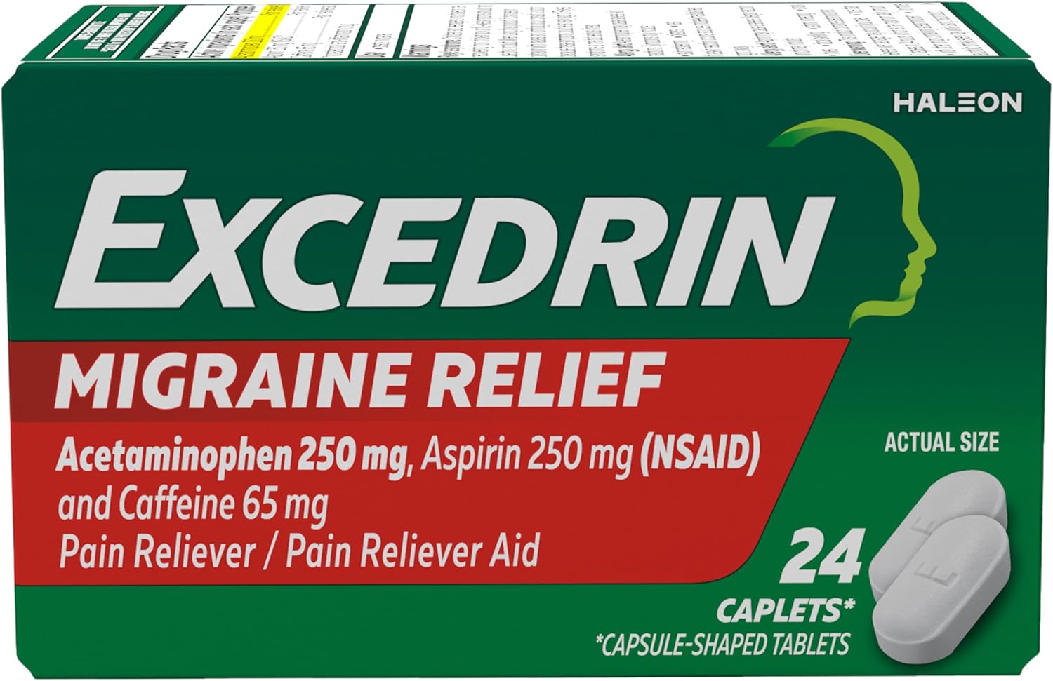 Excedrin Migraine Relief Caplets – Pain Reliever for Migraine Symptoms, 24 Count