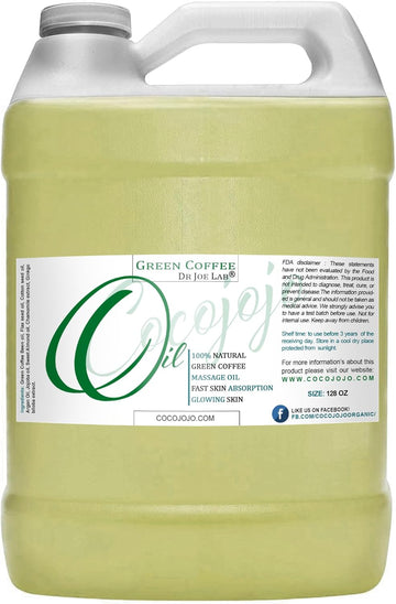 Green Coffee Bean Massage Oil - 128 oz / 1 Gallon - A Rich Blend of Ultra Nourishing Carrier Oils - Argan, Jojoba, Coffee, Botanical Extracts & More - Hydrating, Moistuzing, Soothing