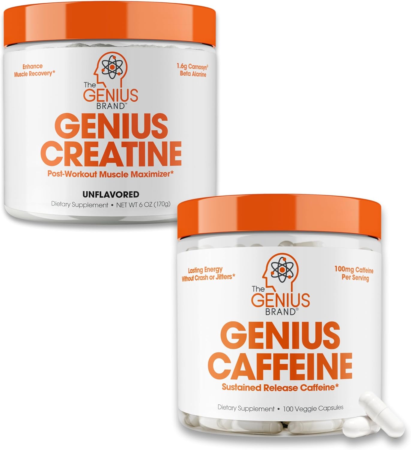 Genius Peak Performance Stack - Extended-Release Caffeine & Micronized Creatine - Sustained Energy & Muscle Building Support With Cognitive Enhancements