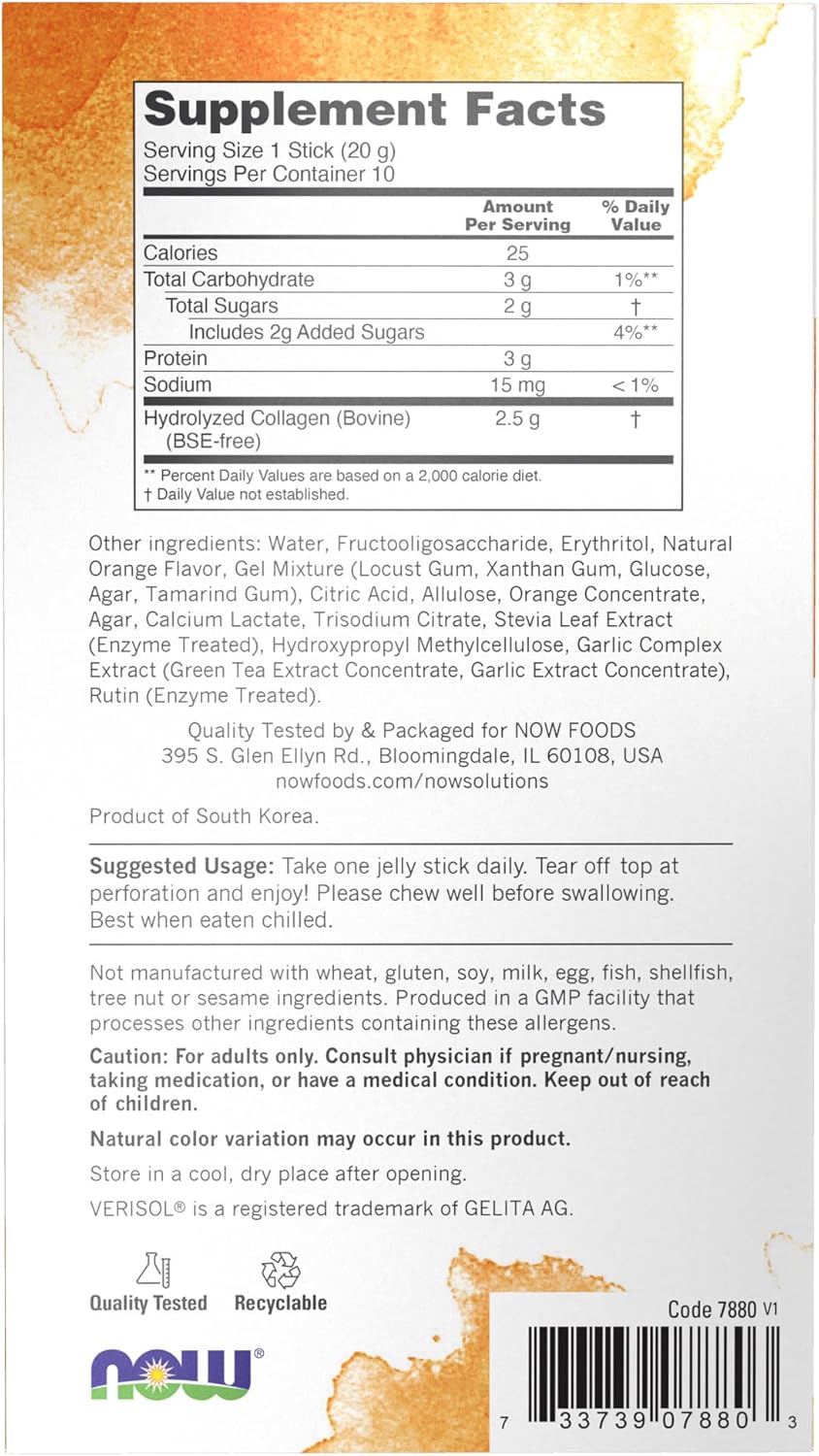 NOW Solutions, Collagen Jelly Beauty Complex, Sweet Orange avor, 10 Jelly Sticks