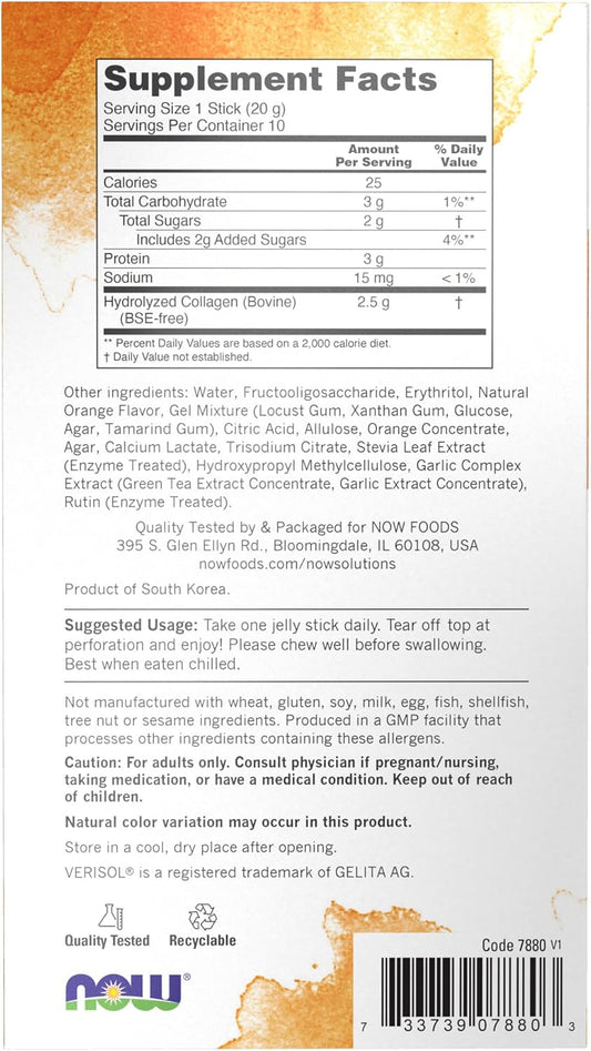 NOW Solutions, Collagen Jelly Beauty Complex, Sweet Orange avor, 10 Jelly Sticks