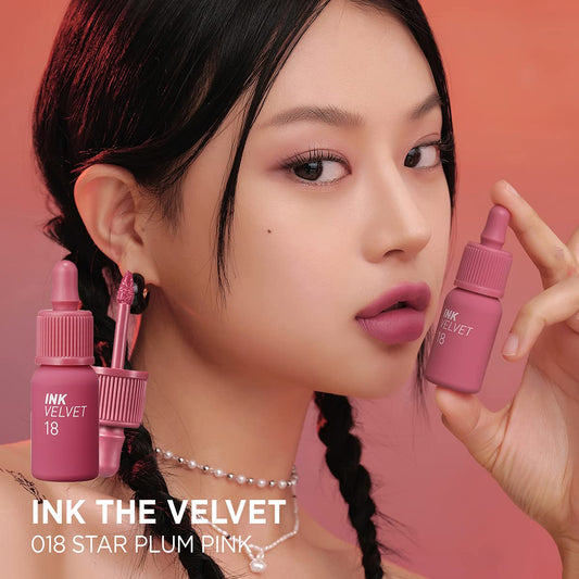 Peripera Ink The Velvet Lip Tint - High Pigment Color, Longwear, Weightless, Not Animal Tested, Gluten-Free, Paraben-Free (018 Star Plum Pink)