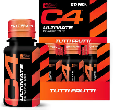 C4 Ultimate Pre-Workout Shot | Tutti Frutti Flavour Energy Shots, 12 X 60Ml Bottles | Sugar Free Pre-Workout Shot With 200Mg Caffeine, 2000Mg L-Citrulline, 2000Mg Beta Alanine, 800Mg Betaine