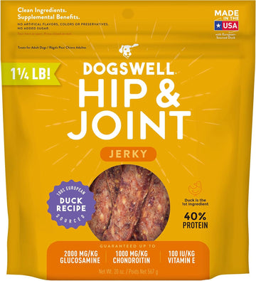 Dogswell Jerky Hip And Joint Dog Treats Grain Free Made In Usa Only, Glucosamine And Chondroitin, 20 Oz Duck