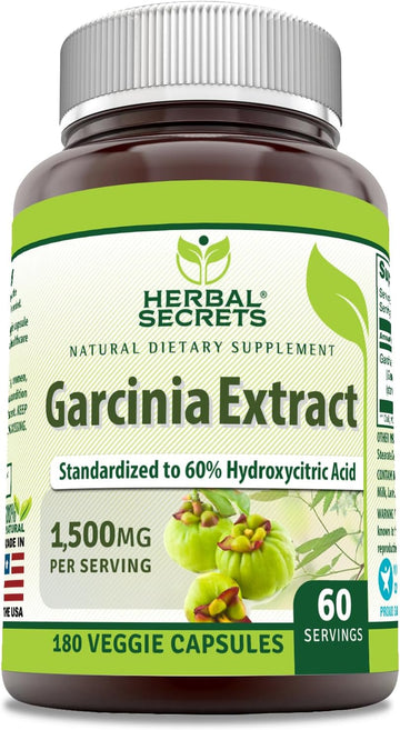 Herbal Secrets Garcinia Extract Supplement |1500 Milligrams | 180 Veggie Capsules | Non-Gmo | Gluten-Free | Made In Usa