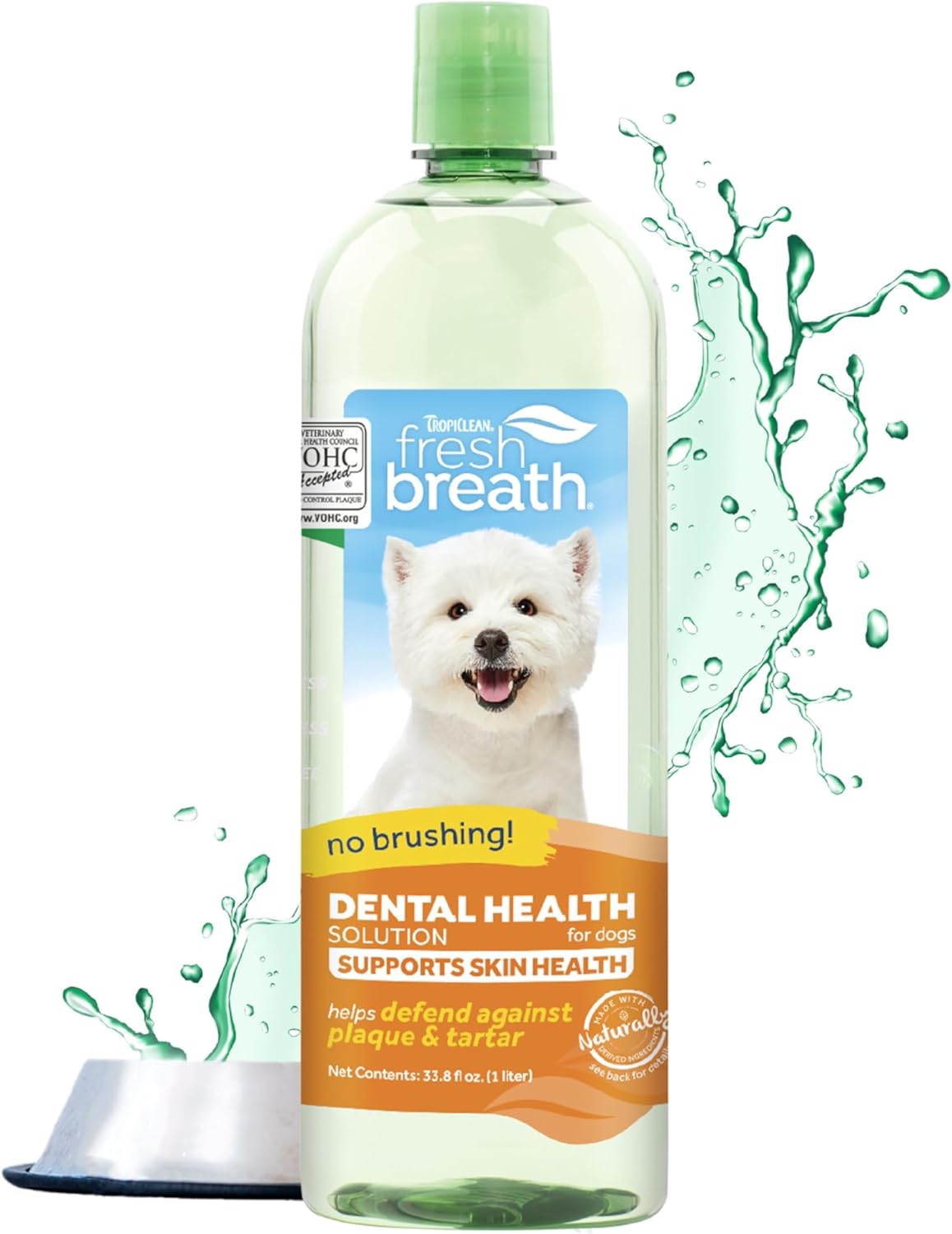 TropiClean Fresh Breath Supports Skin Health | Dog Oral Care Water Additive | Dog Breath Freshener Additive for Dental Health | VOHC Certified | Made in the USA | 33.8 oz
