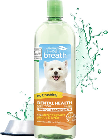 TropiClean Fresh Breath Supports Skin Health | Dog Oral Care Water Additive | Dog Breath Freshener Additive for Dental Health | VOHC Certified | Made in the USA | 33.8 oz