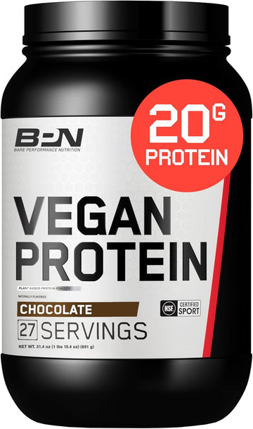 Bare Performance Nutrition Vegan Protein, Plant Based Protein, Pea Protein, Watermelon Protein And Pumpkin Protein, Naturally Sweetened And Flavored (27 Servings, Chocolate)