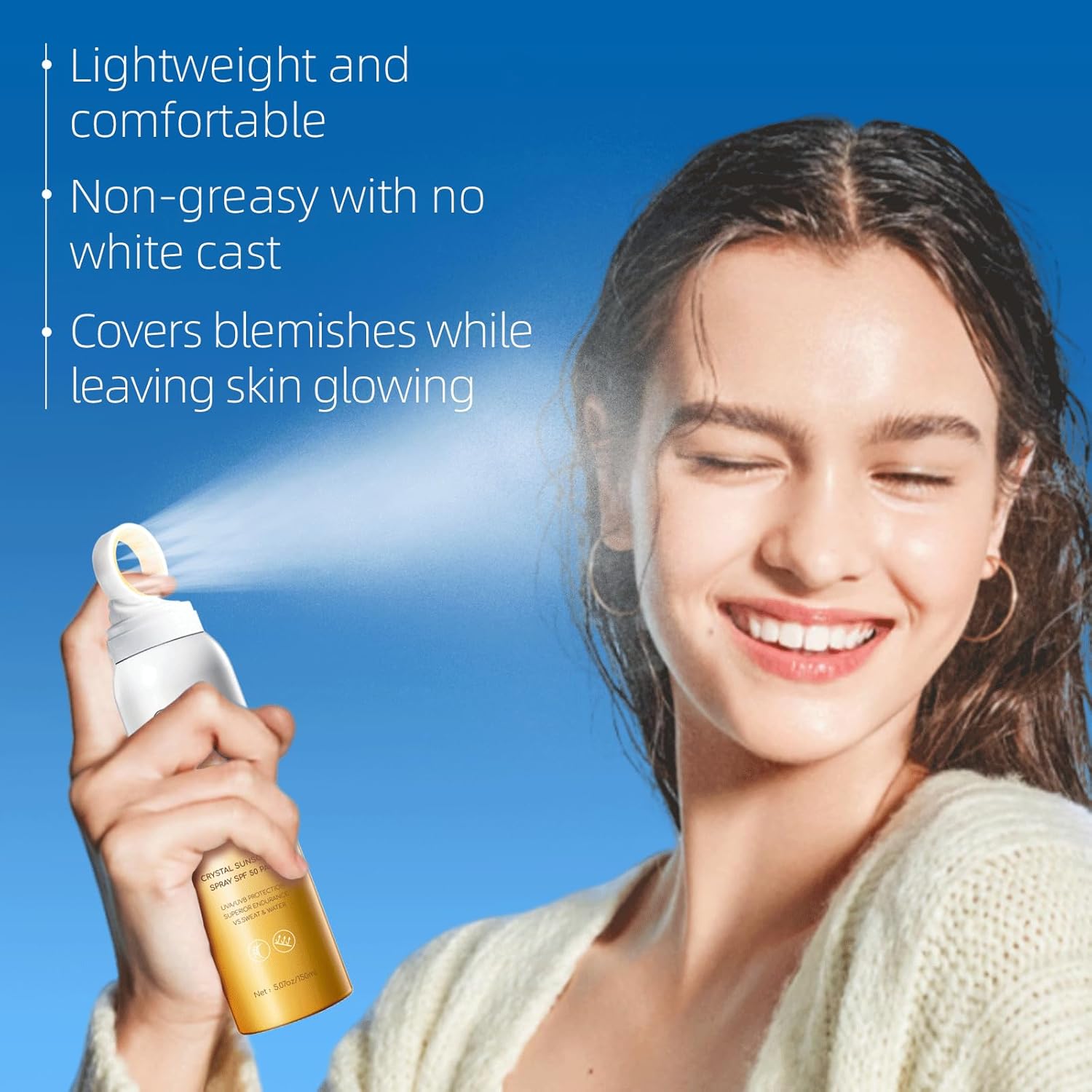 VGO Crystal Sunscreen Spray SPF 50, Oxybenzone-Free UVA/UVB Protection, Lightweight Moisturizing Sunscreen Water Resistant Spray for Body Face.150ml : Beauty & Personal Care