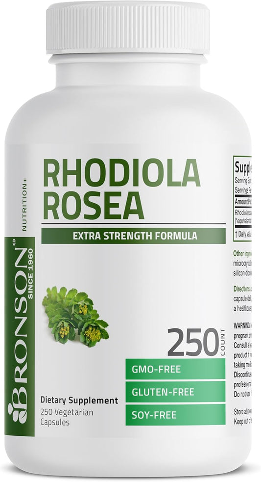 Bronson Rhodiola Rosea Vegetarian Capsules - Adaptogenic Herb - Brain, Stress & Mood Support - Non-Gmo, 250 Count