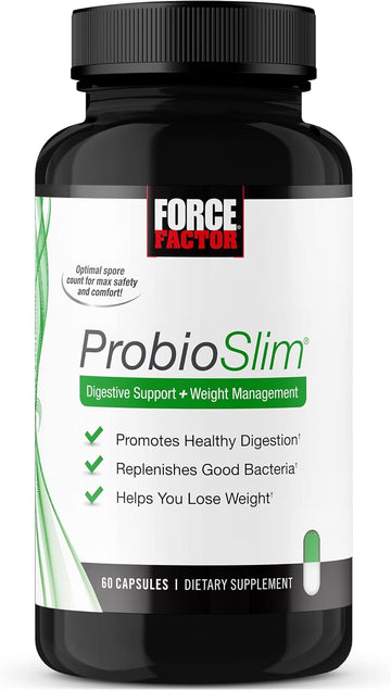 Force Factor Probioslim Probiotics For Women And Men, Probiotics For Digestive Health To Reduce Bloating, Gas, & Occasional Diarrhea, With Prebiotics, Lactospore, & Green Tea For Energy, 60 Capsules
