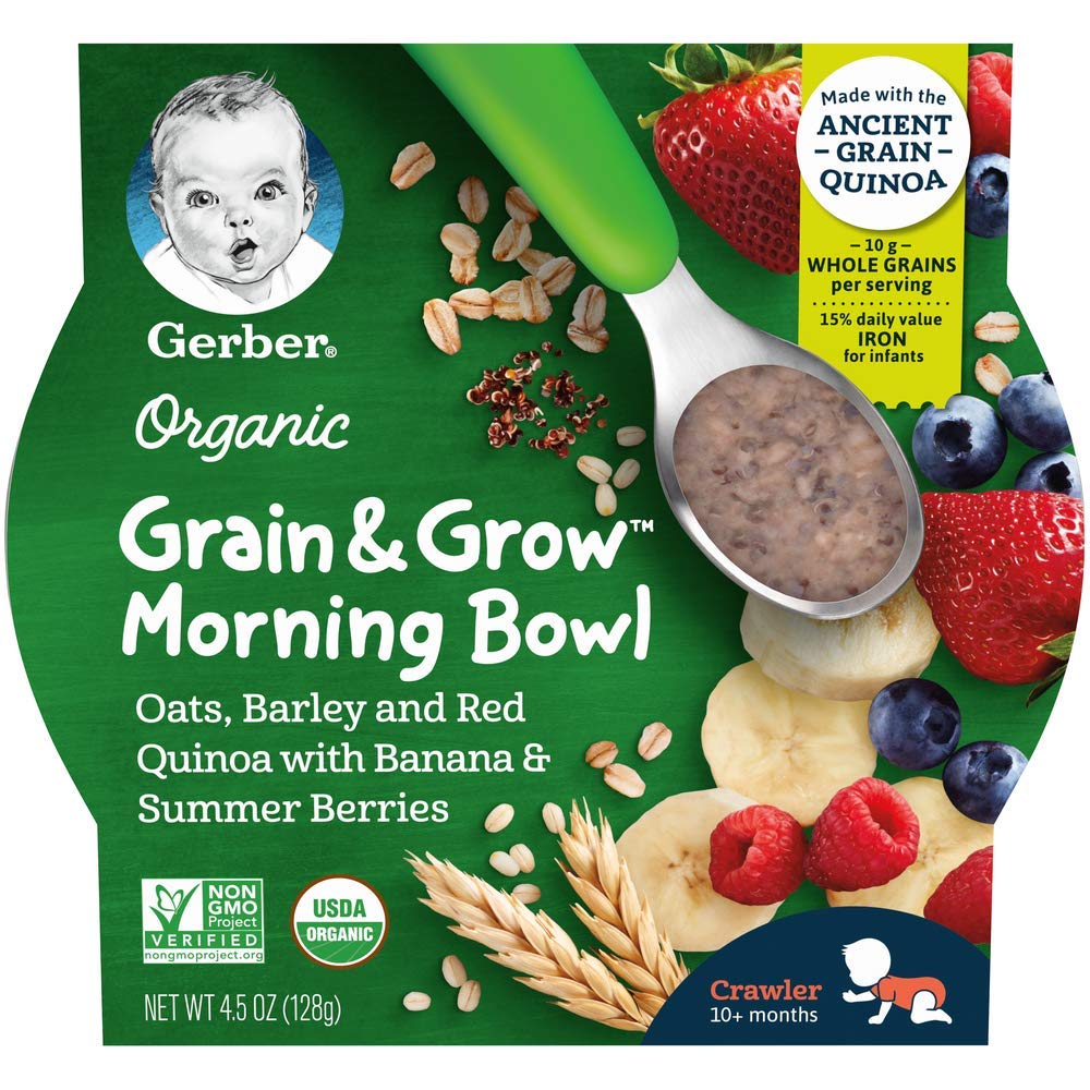 Gerber Up Age Organic Grain & Grow Morning Bowl Oats Barley & Red Quinoa With Banana & Summer Berries, 4.5 Oz