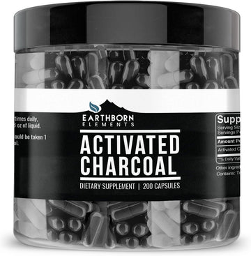 Earthborn Elements Activated Charcoal 200 Capsules, Pure & Undiluted, No Additives