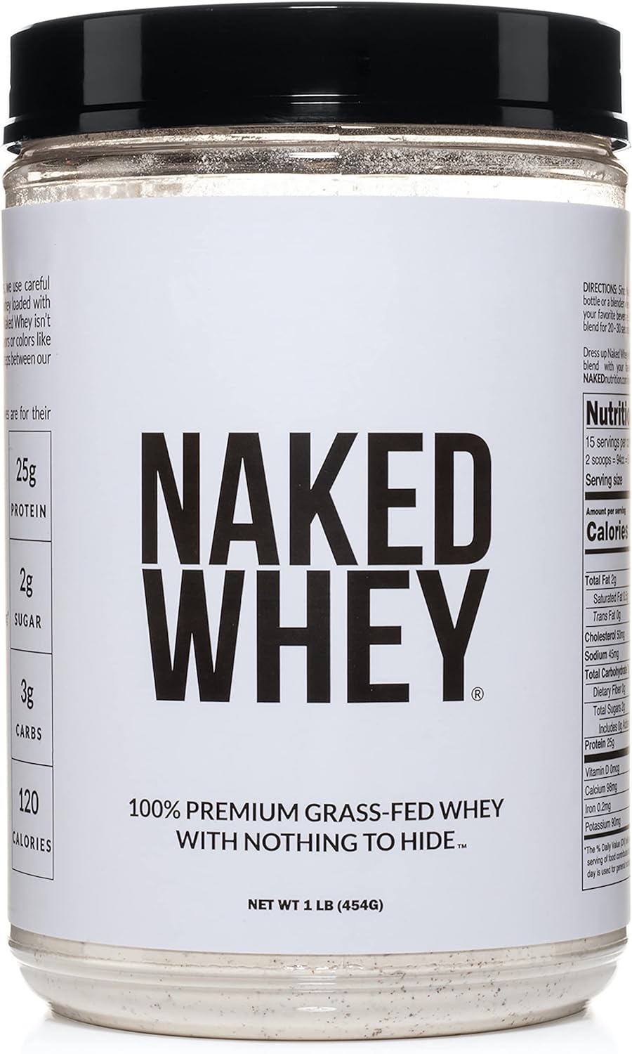 Naked Nutrition Naked Whey 1Lb - Only 1 Ingredient, Grass Fed Whey Protein Powder, Undenatured, No Gmos, No Soy, Gluten Free, Stimulate Growth, Enhance Recovery - 15 Servings
