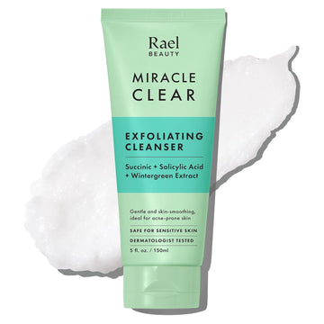 Rael Face Wash, Miracle Clear Exfoliating Cleanser - Face Cleanser For Oily & Acne Prone Skin, Korean Skincare, Gentle Facial Cleanser, Hydrating, W/Succinic Acid, Vegan, Cruelty Free (5.1 Fl. Oz)