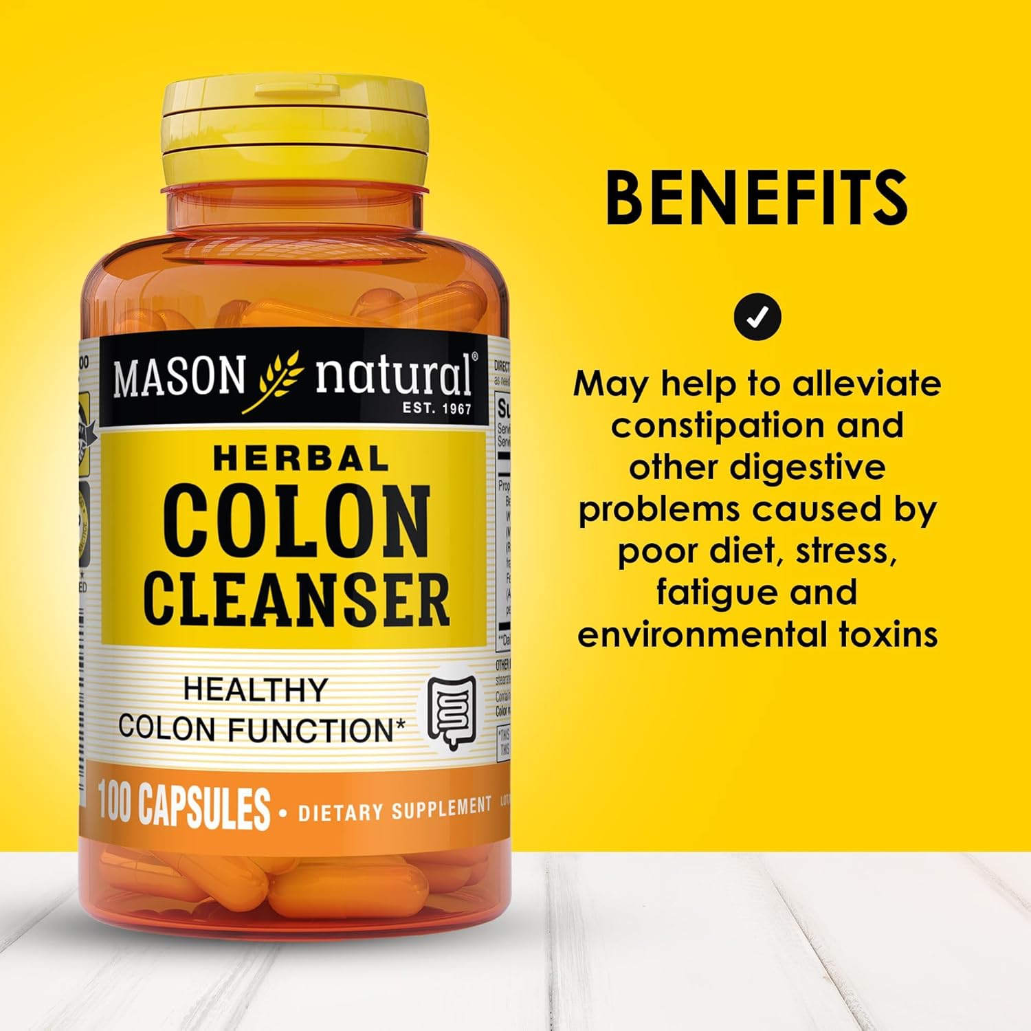 Mason Natural Herbal Colon Cleanser, 300 Day Supply, Dietary Supplement Supports Digestive Health With Soluble Fibers, Probiotics & Herbs, 3 Pack