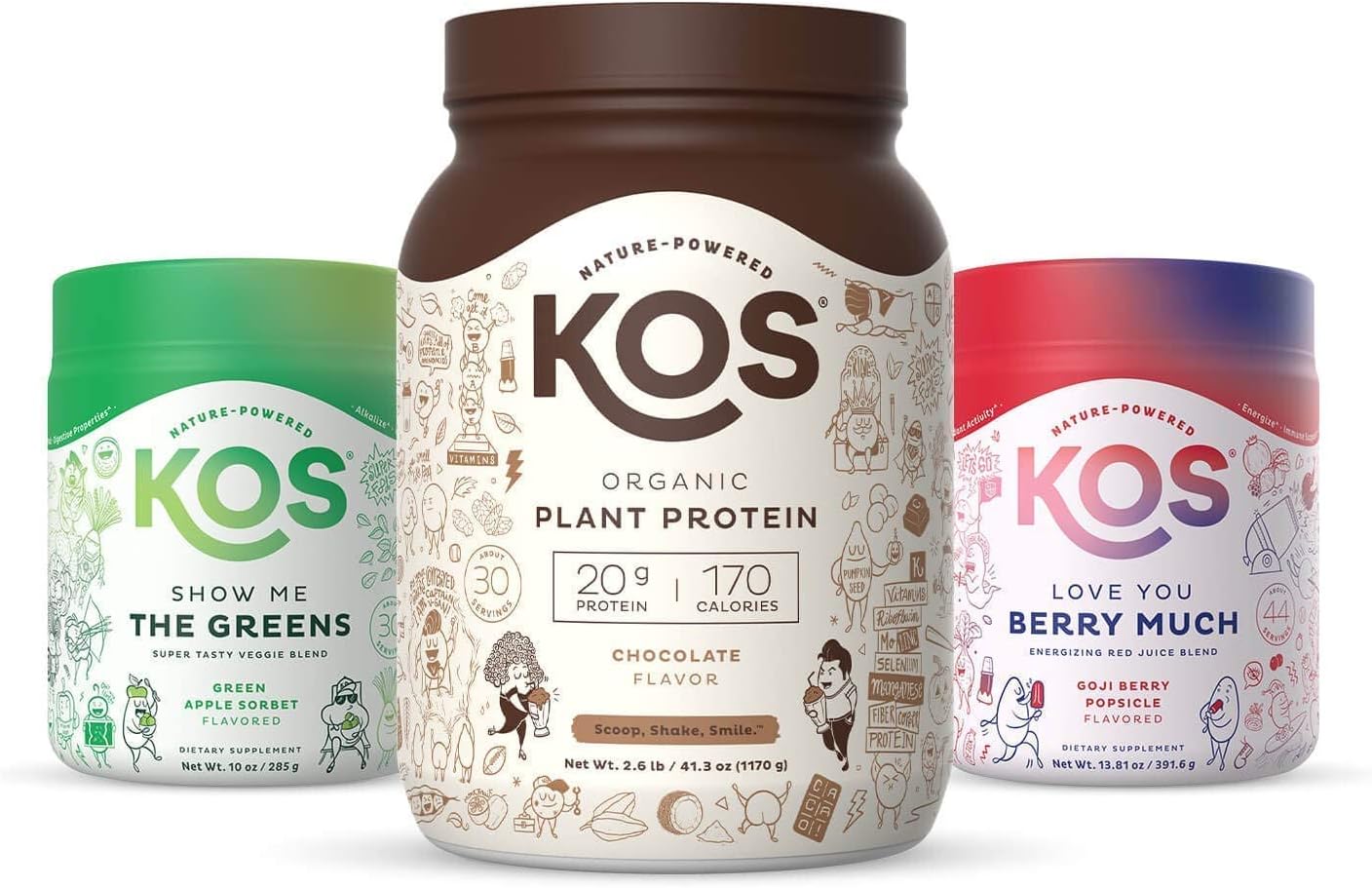 Kos Powerplant Bundle (Organic Plant-Based Chocolate Protein Powder + Organic Reds Blend + Organic Greens Blend)