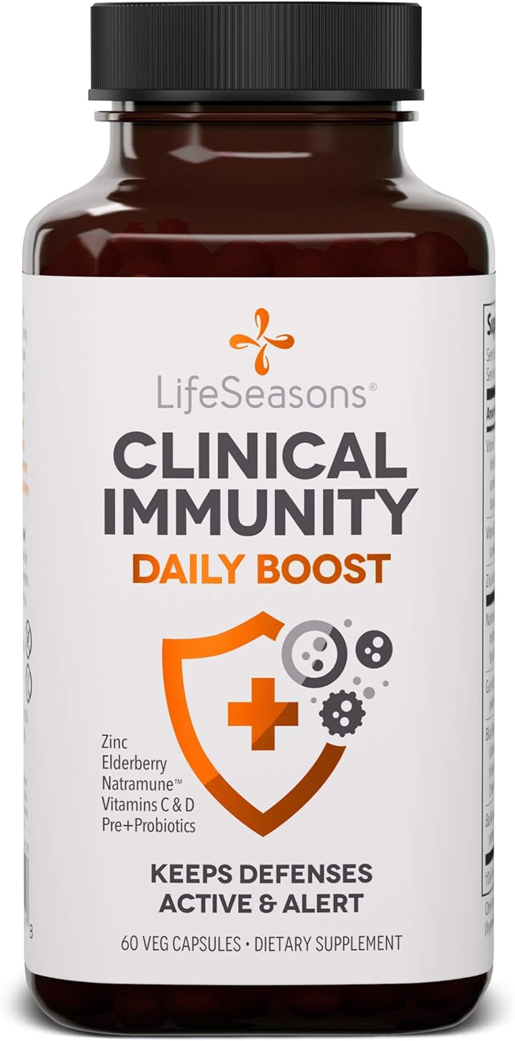 LifeSeasons Clinical Immunity - Daily Boost - Immune System Booster - Pre + Probiotics - Increases Antibodies & Immune Cells - Elderberry, Zinc, Natramune & Vitamin C + D3-60 Capsules