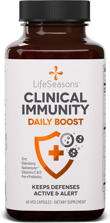 Lifeseasons Clinical Immunity - Daily Boost - Immune System Booster - Pre + Probiotics - Increases Antibodies & Immune Cells - Elderberry, Zinc, Natramune & Vitamin C + D3-60 Capsules