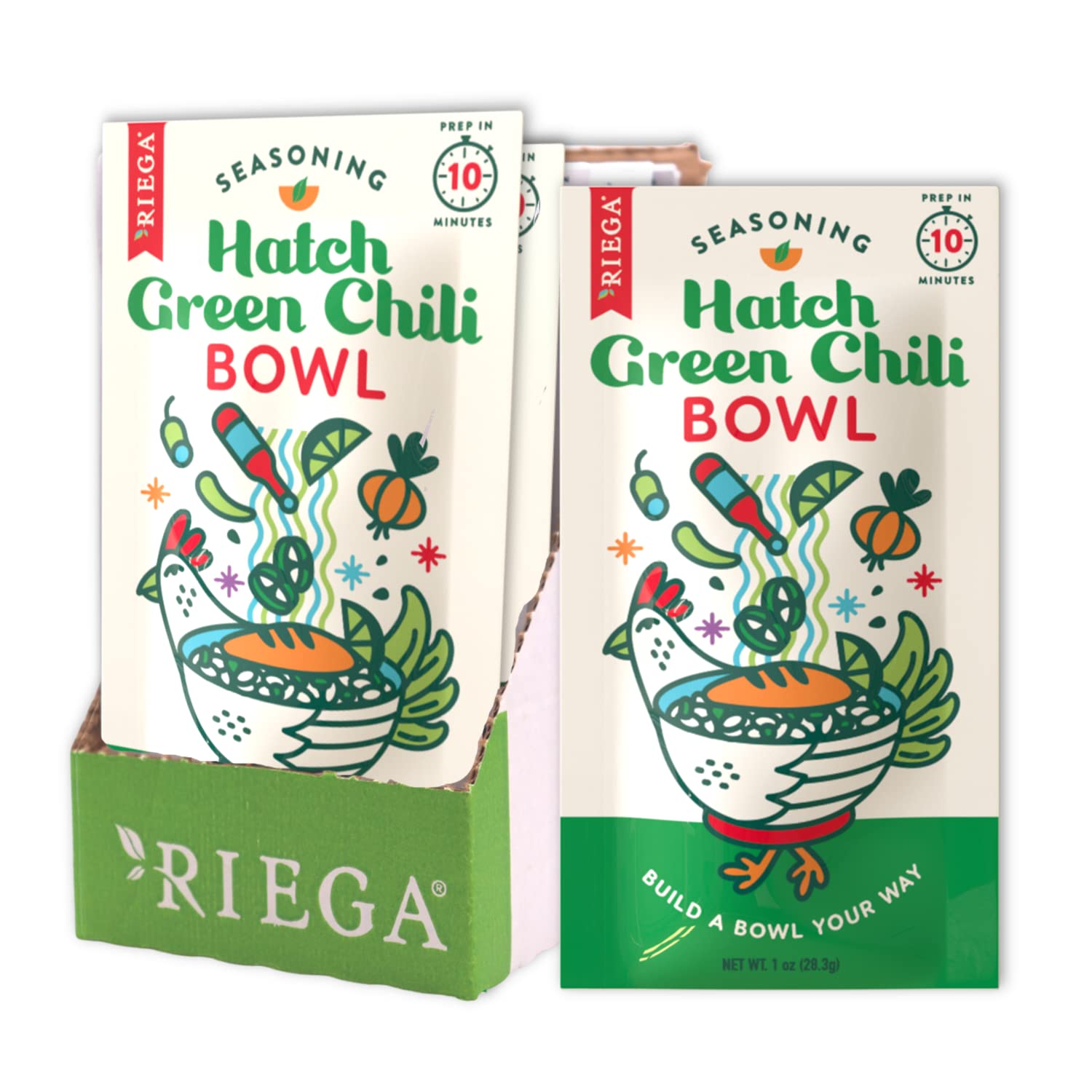 Riega Hatch Green Chili Bowl Seasoning, Authentic Hatch Green Chili Pepper Flavor to Enhance any Chili, Salad or Rice Bowl, 1 Ounce (Pack of 8)