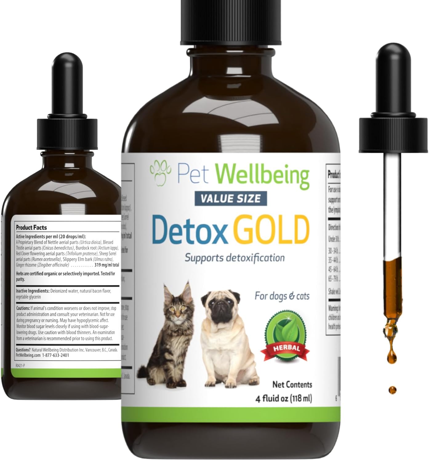 Pet Wellbeing Detox Gold For Dogs & Cats - Vet-Formulated - Gentle Detoxification & Elimination Support - Natural Herbal Supplement 4 Oz (118 Ml)
