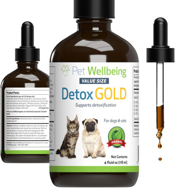 Pet Wellbeing Detox Gold For Dogs & Cats - Vet-Formulated - Gentle Detoxification & Elimination Support - Natural Herbal Supplement 4 Oz (118 Ml)