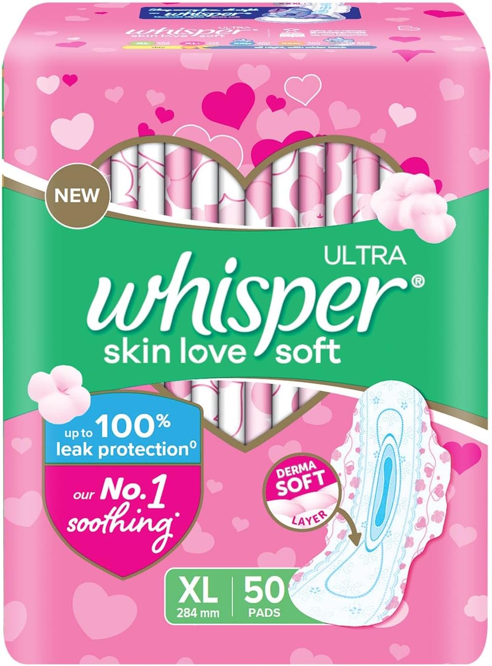 Whisper Ultra Soft Sanitary Pads - 50 Pieces (XL)