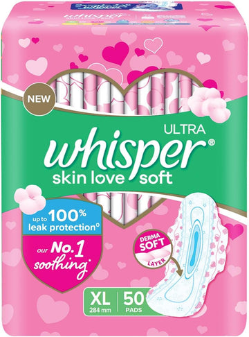 Whisper Ultra Soft Sanitary Pads - 50 Pieces (XL)