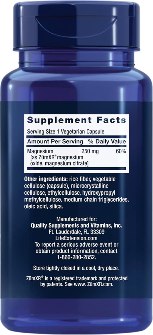 Life Extension Extend-Release Magnesium, Prolonged Heart & Bone Health Support, Cardiovascular & Blood Pressure Health Support, Bioavailable Formula, Gluten-Free, Non-Gmo, Vegetarian, 60 Capsules