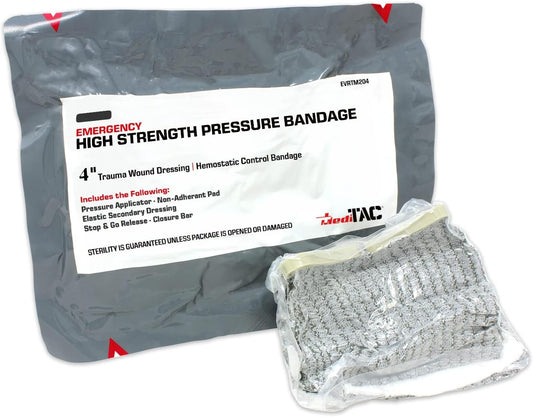 Meditac Emergency High Strength Pressure Bandage Trauma Wound Dressing Hemostatic Control Bandage - 4 Inch