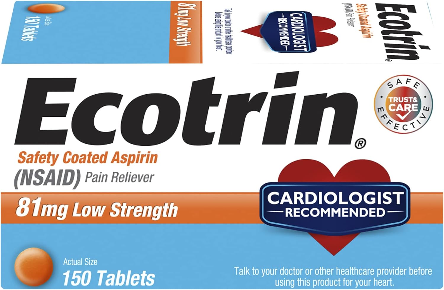 Ecotrin Low Strength Aspirin, 81mg Low Strength, 150 Safety Coated Tab