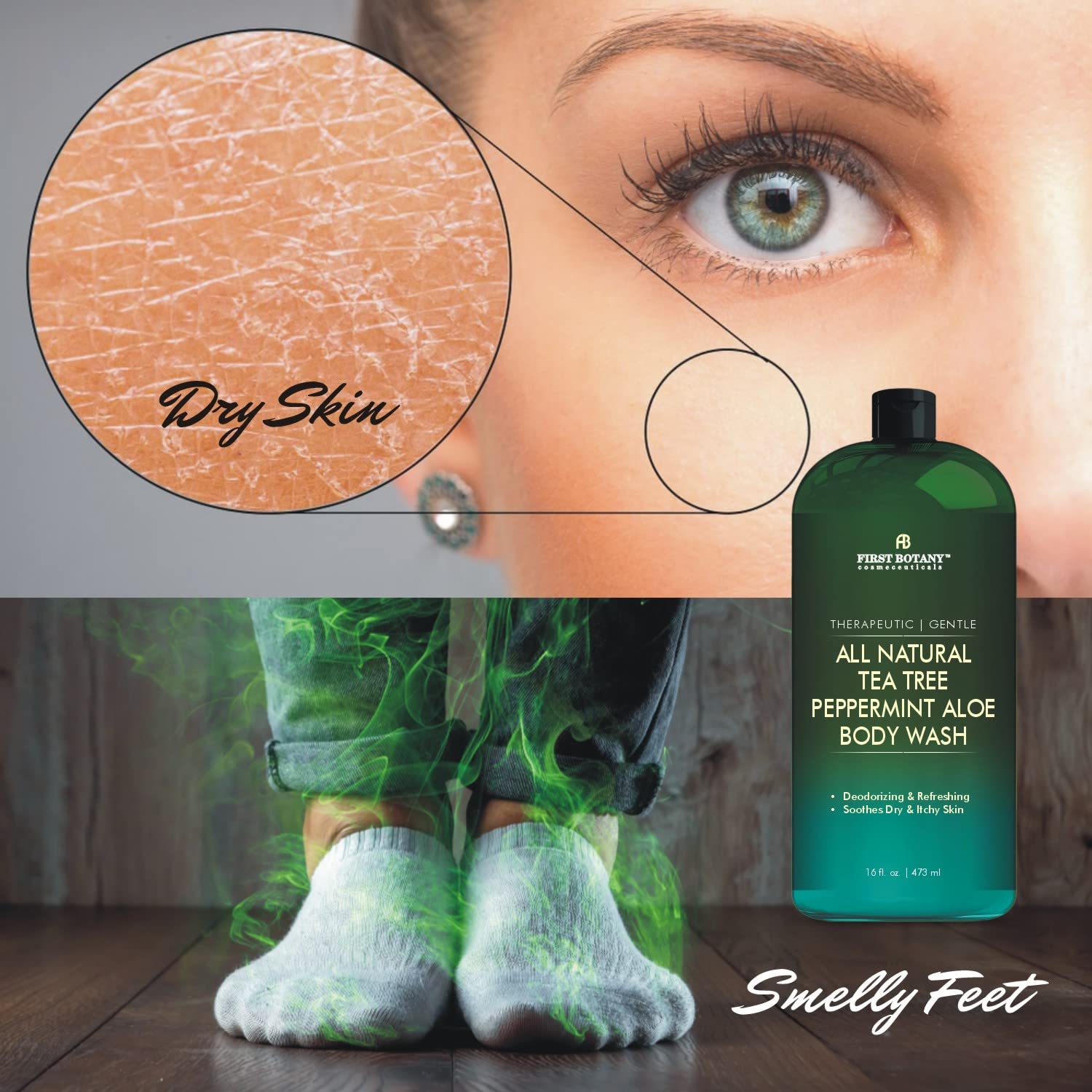 First Botany, All Natural Body Wash - Fights Body Odor, Athlete'S Foot, Jock Itch, Nail Issues, Dandruff, Acne, Eczema, Shower Gel For Women & Men, Skin Cleanser -16 Fl Oz (Tea Tree Eucalyptus) : Beauty & Personal Care
