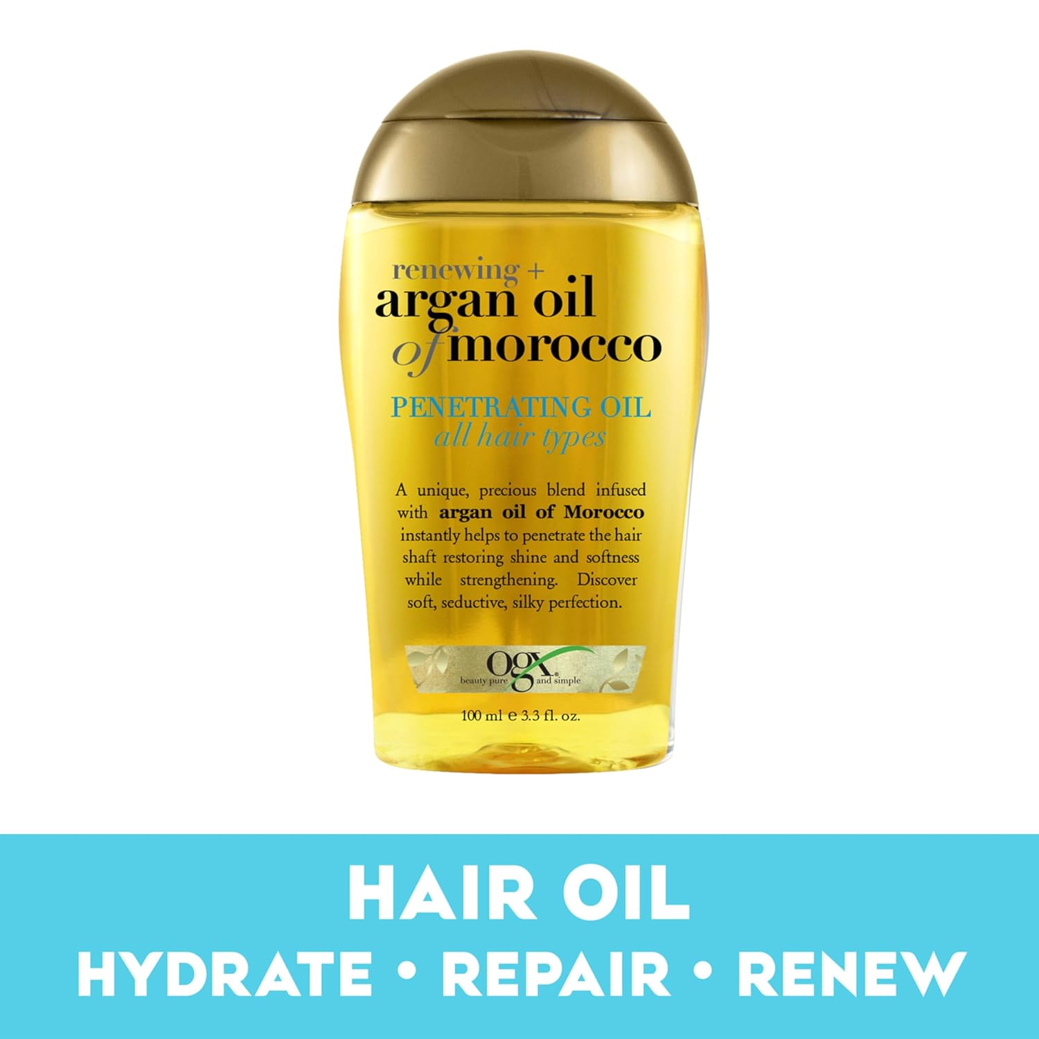 OGX Renewing + Argan Oil of Morocco Penetrating Hair Oil Treatment, Moisturizing & Strengthening Silky Oil for All Hair Types, Paraben-Free, Sulfated-Surfactants Free, 3.3 fl oz : Beauty & Personal Care