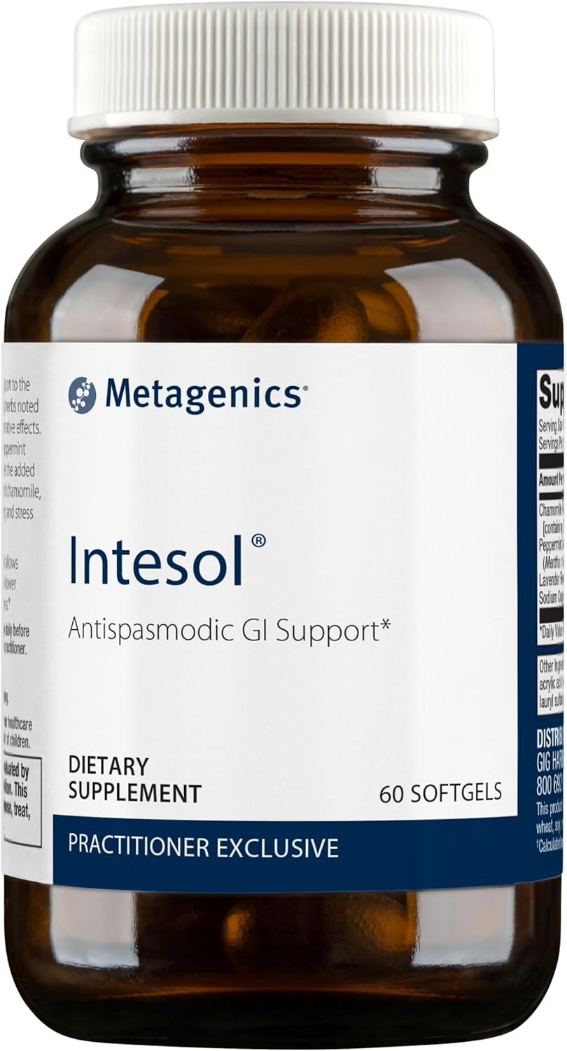 Metagenics Intesol - Digestive Aid, Gi Relief & Supports Relaxation* - With Peppermint Oil, Chamomile & Lavender Flower Oil - Herbal Extracts For Indigestion Relief* - Gluten-Free - 60 Softgels