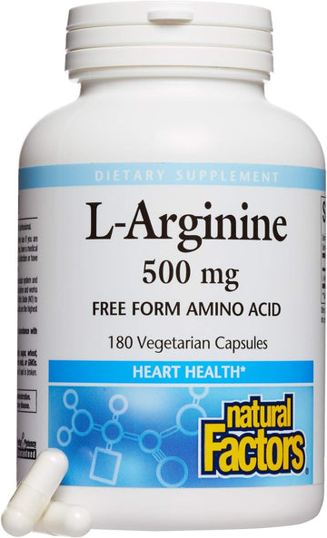 Natural Factors, L-Arginine 500 mg, Supports a Healthy Cardiovascular System, Heart and Muscle Metabolism, 180 capsules (180 servings)