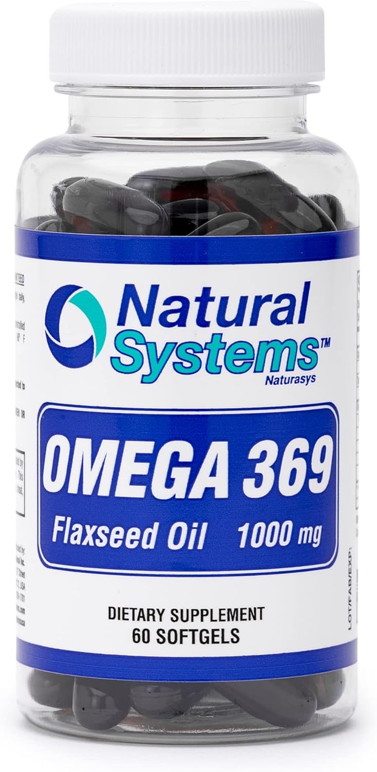 Omega 369 1000 Mg 60 Softgels By Natural Systems - Triple Omega 3-6-9 Flax Seed Oil Supplements - Flax Seed Oil Omega With Essential Fatty Acids | Support Heart And Circulatory Health