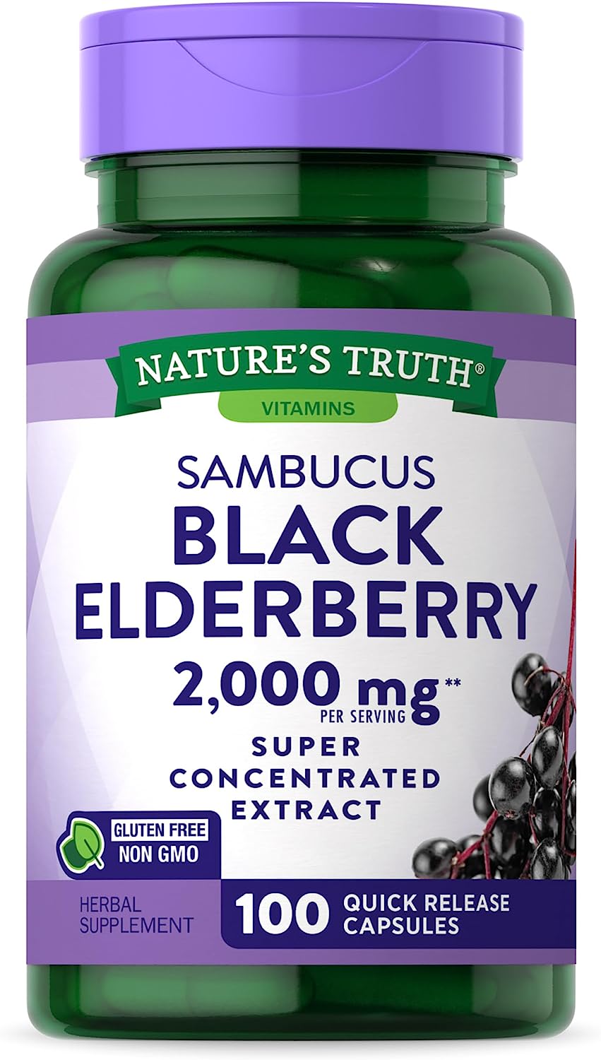 Nature'S Truth Black Elderberry Capsules | 100 Count | Super Concentrated Sambucus Extract | Non-Gmo And Gluten Free