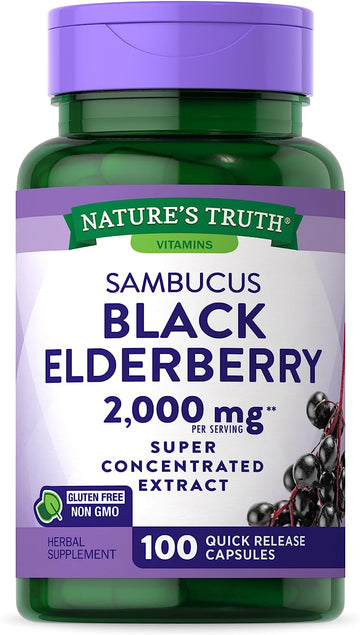 Nature'S Truth Black Elderberry Capsules | 100 Count | Super Concentrated Sambucus Extract | Non-Gmo And Gluten Free