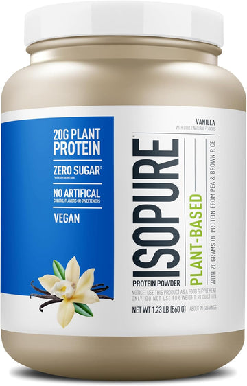 Isopure Plant-Based Protein Powder, Lactose Free, Gluten Free, With Iron, Unflavored, 20G Plant Protein Per Serving, 1.15 Lbs, 20 Servings