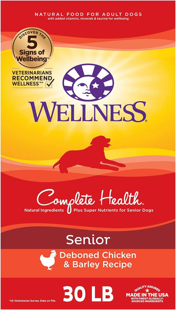 Wellness Complete Health Senior Dry Dog Food With Grains, Natural Ingredients, Made In Usa With Real Meat, All Breeds (Chicken & Barley, 30-Pound Bag)