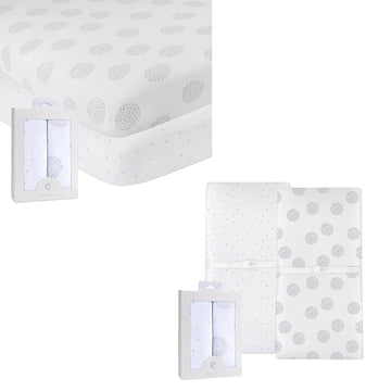Changing Pad Cover And Crib Sheet Set Bundle (Grey Dottie Print)