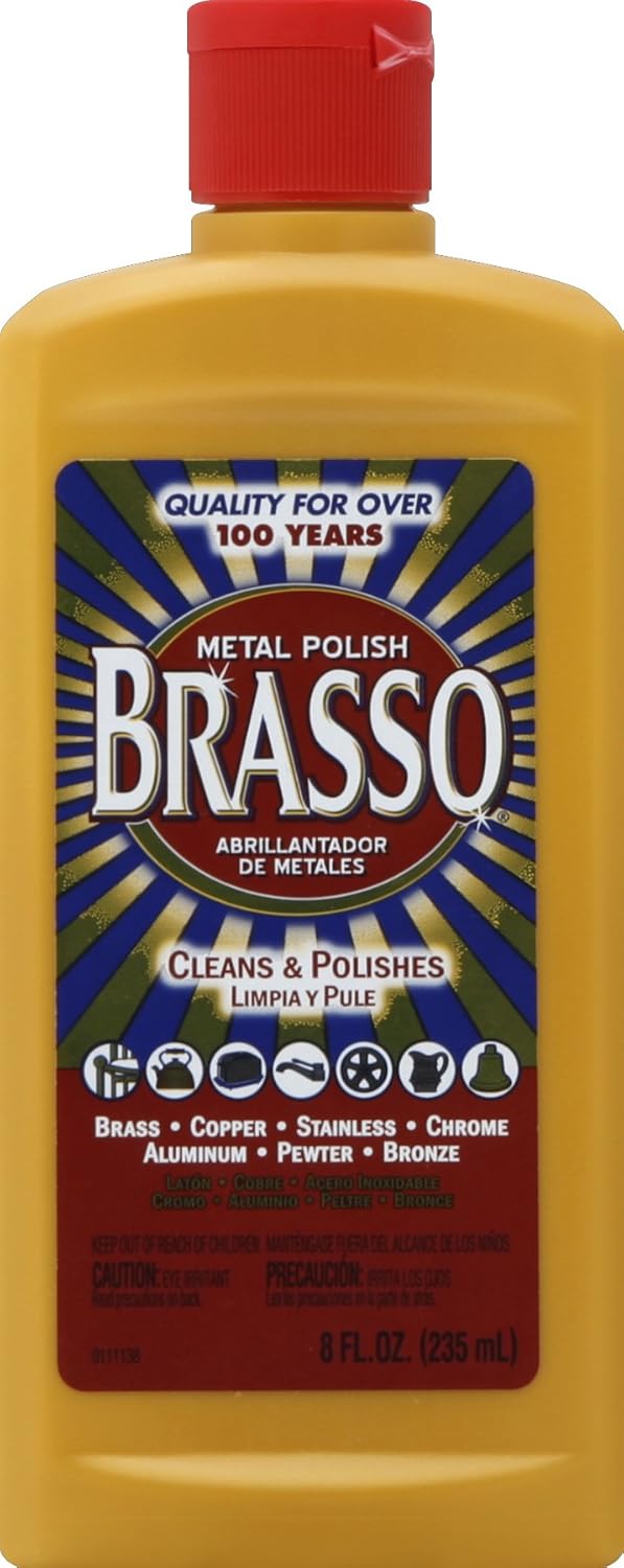 Brasso Metal Polish, 8 oz Bottle for Brass, Copper, Stainless, Chrome, Aluminum, Pewter & Bronze, 8 oz