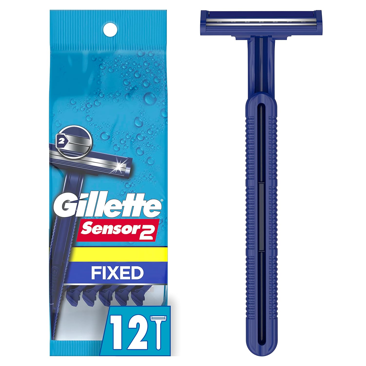 Gillette Sensor2 Men'S Disposable Razor, 12 Count (Pack Of 3), Blue